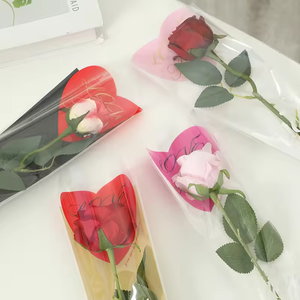 Amor en forma de corazón impermeable papel Kraft bolsa de flores frescas BOPP bolsa de plástico OPP bolsa de rosa de un solo tallo para trabajos florales transparentes - Product Image 5