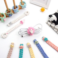 Kit de macramé 2 pièces pliable et portable, organisateur de câbles DIY, support de câble en polyester style mignon, sangle de gestion de câbles de données, tutoriel inclus