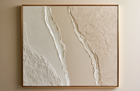Art mural sur toile texturé 3D Wabi Sabi de luxe, abstrait, fait main, sur mesure, avec cadre en bois, couleurs neutres, pour hôtel/villa, salon