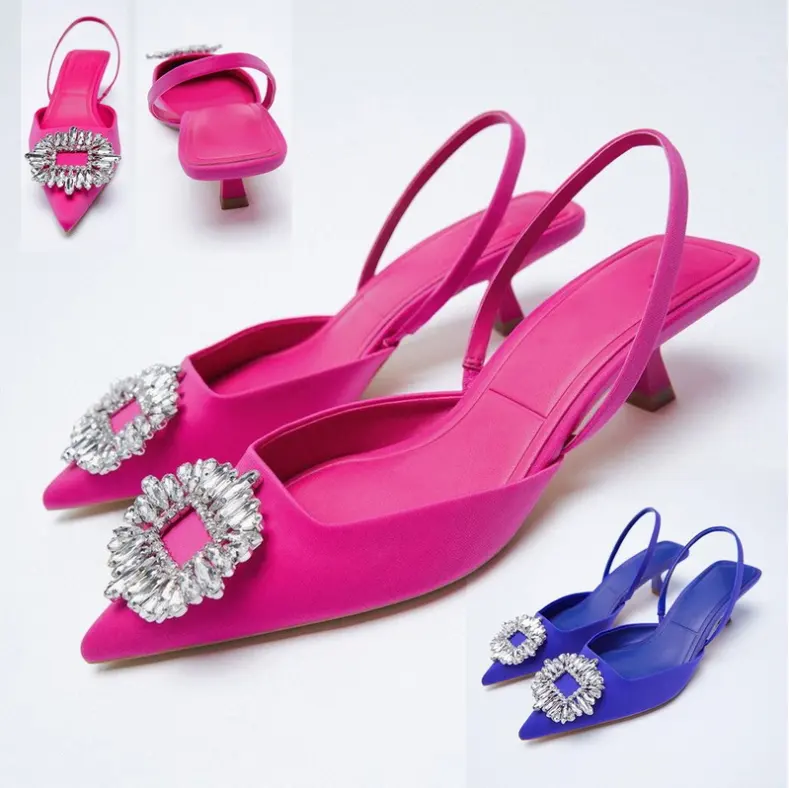 ZA-Sandalias de tacón alto con diamantes de imitación para mujer, zapatos de lujo de satén, talla grande, punta estrecha, para fiesta, boda, vestido de novia