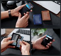 Dompet pria anti air, dompet pria minimalis modis, penutup tombol, dompet, tempat kartu Pop-Up, saku depan, tipis, anti air, RFID, kustom, logam aluminium, untuk pria