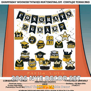 Set da 9 Pezzi Decorazioni per Festa di <span class=keywords><strong>Capodanno</strong></span> 2025 Centrotavola in Carta a Nido d'Ape Nero e Oro per Laurea - Product Image 2