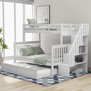 Yatak odası tam boy ahşap çerçeve çocuklar gençler çocuk çift katlı Loft Murphy yatak ikiz ikiz merdiven üzerinde ranza ile Trundle
