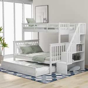 Slaapkamer Full Size Houten Frame Kids Tieners Kinderen Dubbeldekker Loft Murphy Bed Twin Over Twin Trap Stapelbed Met Uitschuifbaar