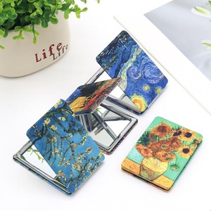 Custom Personalized Printing Fabric Travel Square Double Sided Mini Pocket Makeup Mirror Dual Use Promotional Item