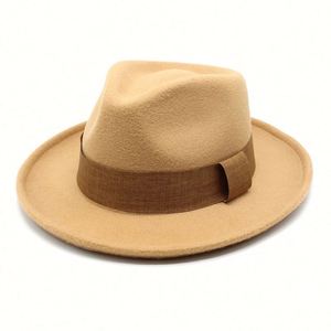 Chapeau Fedora à large bord en feutre de laine synthétique de luxe de haute qualité pour homme, automne, hiver - Product Image 6