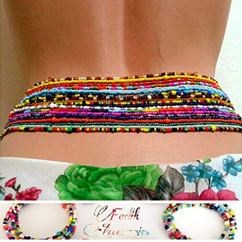 Delicate Women Rubber Colorful Wholesale Body Jewelry Bohemian Waist Beads Belly Chains