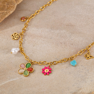 Cadena de eslabones de acero inoxidable multicolor de estilo euroamericano para mujer, patrón de número de aceite de goteo, regalo de clavícula de moda - Product Image 3