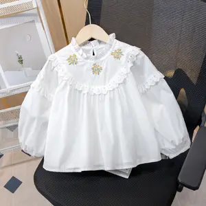 2024新款时尚春秋儿童衬衫长袖刺绣花朵甜美女婴衬衫