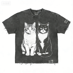 Camiseta Personalizada OEM/ODM 100% Algodón Peinado con Impresión Digital DTG, Antipilling, Holgada, Oversize, con Efecto Deshilachado y Lavado, para Verano - Product Image 1