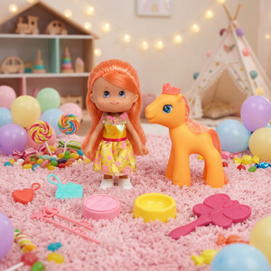 Muñeca Princesa de Plástico Estilo Dibujos Animados con Juego de Pony y Accesorios para Niñas de 2 a 4 Años - Product Image 1