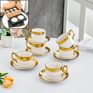 Tasse à café tasses Logo personnalisé Service à thé tasses à expresso Tasse à café en céramique et soucoupe avec bord doré pour tasses à café Latte Moka - Product Image 4