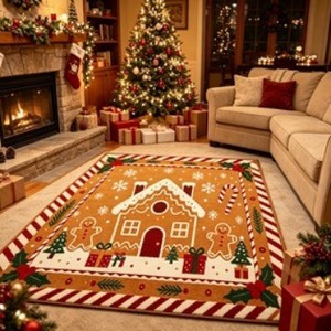 Tapis de Noël Yazheng 5x8 pieds en velours cristal, style américain, décoration de fêtes pour salon, canapé, chambre à coucher, revêtement de sol - Product Image 4
