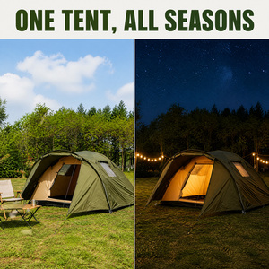 Outdoor Leisure Double-Layer Fiberglass Rainproof Camping <b>Tent</b> Quick Setup One <b>Room</b> One Hall Design Three Seasons Use 3-4 Person - Product Image 3