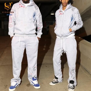 Custom Streetwear Oversized Two Piece Man Sweat Suit Heavyweight Hoodie and Baggy Sweatpants <b>Set</b> Men Tracksuit - Product Image 3