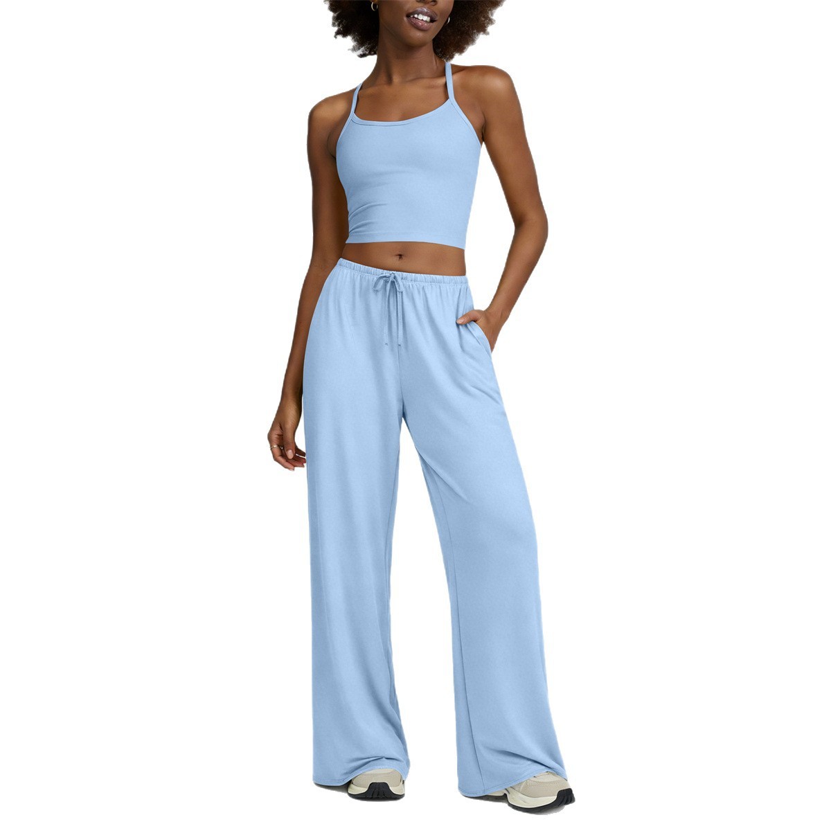 Cross-border Solid Quick-Drying Wrinkle-Resistant Spandex/Nylon Yoga Shorts Sports Suit Beautiful Back Sling For Women Set