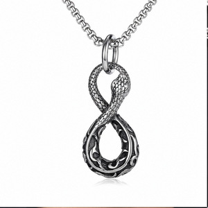 Yunnique – collier avec pendentif serpent en acier inoxydable pour hommes, design en forme de 8, style rétro, accessoire de bijoux à la mode - Product Image 1