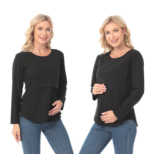Grande taille maternité t-shirt à manches longues <span class=keywords><strong>allaitement</strong></span> Blouses printemps femmes enceintes vêtements courbe ourlet Stretch <span class=keywords><strong>allaitement</strong></span> hauts - Product Image 3