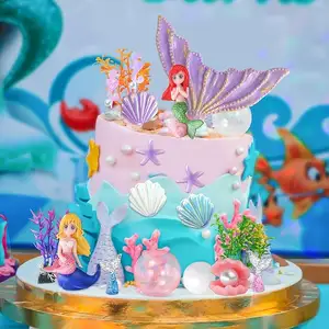 Mermaid Cake Decoration Set19PCS Under The Sea Cake Toppers With Mermaid Tail Shell Pearl Seaweed Bubble Ocean Theme Birthday