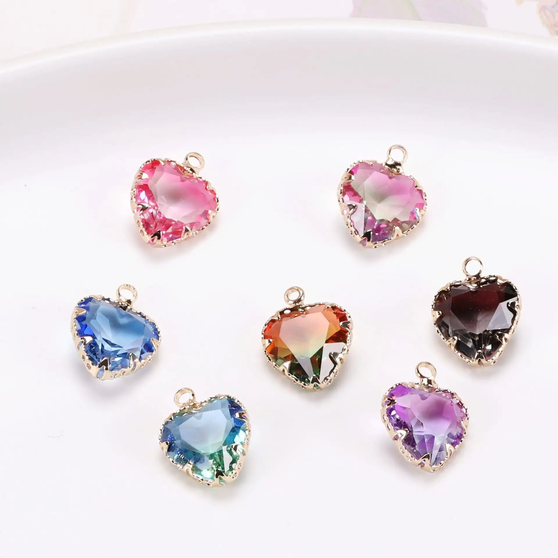 Brass Love Peach Heart Crystal Pendants With Wings Vintage Glass Claw Charms For DIY Earrings Necklace Hairpin Jewelry Making