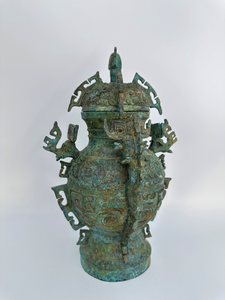 Di prima classe reliquia culturale nazionale bronzo Lei (antico vino cinese contenitore di acqua) elefante-testa orecchie bestia-maschera modelli - Product Image 4