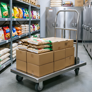 Stainless Steel Metal Heavy Load Flat Trolley Mobile Push Pull <b>Cart</b> 4 Silent Swivel Wheels For Industrial Use - Product Image 1