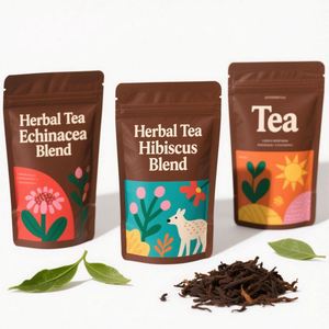 Custom Printed Eco Friendly Food Grade Resealable Zipper Aluminum Foil Mylar Tea Stand up Pouch for Loose Tea - Product Image 3