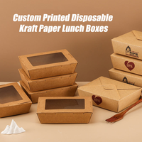 Boîte à lunch jetable en papier kraft personnalisée, boîte à emporter carrée, boîte à bento, emballage pour poulet frit avec logo