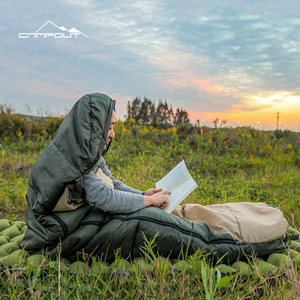 Sac de couchage de camping Campout, style momie, vert militaire, en coton creux, chaud, isolé, coupe-vent, pour adultes - Product Image 1