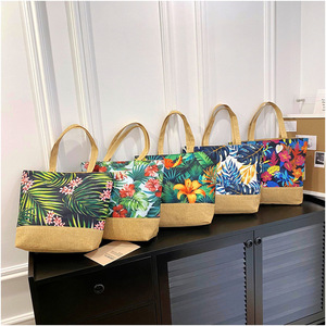 Nouveau personnalisé imprimé grande capacité flore fourre-tout toile <span class=keywords><strong>sac</strong></span> <span class=keywords><strong>à</strong></span> <span class=keywords><strong>main</strong></span> plage <span class=keywords><strong>sac</strong></span> fourre-tout - Product Image 4