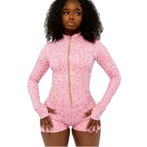 G03242C Oferta de Verano 2026 Conjunto de 2 Piezas para Mujer, Chaqueta y Pantalones Cortos de PU con Bordado de Leopardo, Estilo Vintage - Product Image 1