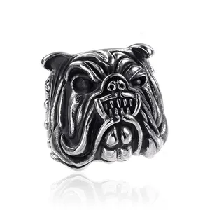 Stainless Steel Huge heavy Exaggerated Punk Pitbull Bulldog Ring for men