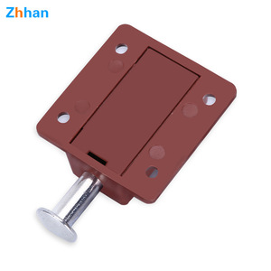 Pestillo de botón automático de plástico y hierro Zhan Han para puertas de gabinete, montaje en superficie para puertas de madera - Product Image 1