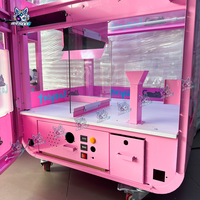 Machine à poupées Little Lazy Cat en métal entièrement transparente à coins arrondis, rose, 110-220V, garantie 1 an, support anglais, 1 joueur, Bill