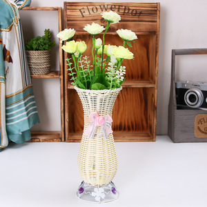 Maceta de flores secas de ratán de simulación de plástico con lazo colorido simple creativo barato de alta calidad - Product Image 2
