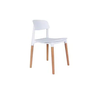 Diskon besar kursi furnitur ruang makan kursi tumpuk kursi makan desain plastik kursi makan kayu putih PP kursi