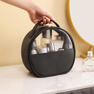 Sac de voyage de luxe portable pour maquillage et cosmétiques, grande capacité, avec fermeture éclair transparente en PVC durable, poignée souple et logo personnalisé - Product Image 1
