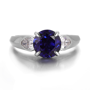 Bijoux <span class=keywords><strong>de</strong></span> mode <span class=keywords><strong>de</strong></span> haute qualité, <span class=keywords><strong>saphir</strong></span> <span class=keywords><strong>bleu</strong></span> rond <span class=keywords><strong>de</strong></span> 7,5 mm avec <span class=keywords><strong>bague</strong></span> en or blanc 14 carats, <span class=keywords><strong>saphir</strong></span> <span class=keywords><strong>de</strong></span> laboratoire cultivé, bagues <span class=keywords><strong>de</strong></span> fiançailles et <span class=keywords><strong>de</strong></span> mariage - Product Image 3