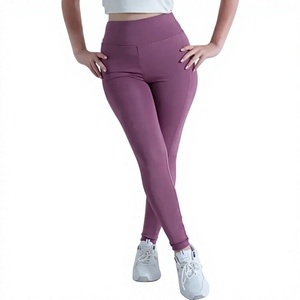 Leggings de yoga taille haute unis respirants, longueur intégrale, avec design froncé aux fesses en dentelle, sans couture, taille élastique, Spandex/Polyester - Product Image 1