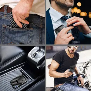 Erkekler için Minimalist cüzdan-ince alüminyum Metal para kıskacı cüzdan karbon fiber kart tutucu RFID engelleme nakit klip