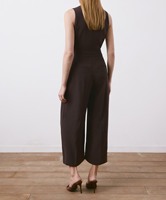 Combinaison sans manches marron pour femme, col en V, taille nouée, jambes larges, style culotte, idéale pour le bureau