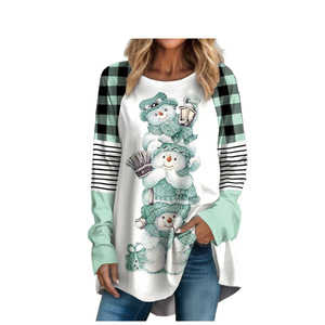 Venta al por mayor logotipo personalizado impresión gráfica Navidad moda en blanco mujeres Plaid manga larga tejido Top verano/invierno MOQ 2 uds - Product Image 4