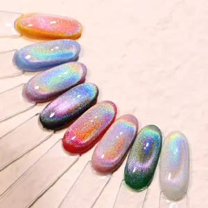 2022 Neuestes Gel produkt Holo graphischer Effekt Laser Cat Eye Gel Polish Nail Art Magnet Regenbogen Cat Eye