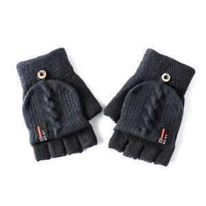 Özel kış sıcak tutmak siyah yün  eldivenler örme dokunmatik ekran parmaksız eldiven - Product Image 2