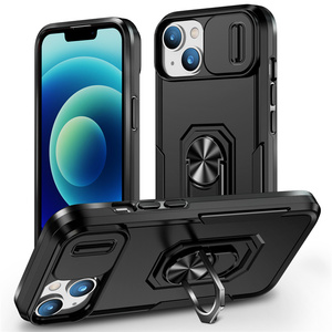 Para iPhone 15/14/15 Pro Max/14 <span class=keywords><strong>Plus</strong></span>/X/6/7/8 anillo Kickstand lente de ventana deslizante cubierta magnética a prueba de golpes TPU + PC funda para teléfono móvil - Product Image 1