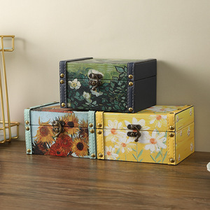 Caja de almacenamiento de madera floral con tapa abatible, caja de joyería, caja de regalo decorativa para organización de escritorio en el hogar u oficina - Product Image 1