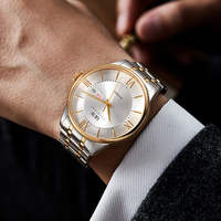 Montre automatique élégante pour homme I&W, cadran blanc, chiffres romains, boîtier bicolore, jour et date, bracelet en acier inoxydable, montre mécanique