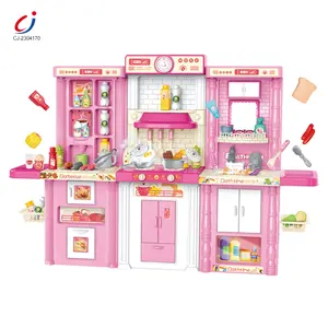 Chengji 3 in 1 heißen Verkauf Grill Juguetes Kinder so tun, als würden sie Kommode Tisch Set Kinder große Küche Spielzeug für Mädchen spielen