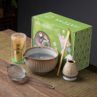 Kit de préparation de matcha de luxe avec glaçure de four, outils de cérémonie du thé japonais, bol en céramique, fouet et support, ensemble de matcha