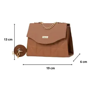 Bolso de Hombro Fana Dafne de Cuero Camel con Cierre de Solapa Acolchado con Diamantes para Uso Diario - Product Image 3